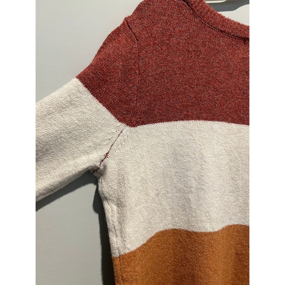 NWOT Pinque Womens L Gina Crew Neck Color Block Sweater Gray Orange Cream - Picture 8 of 12